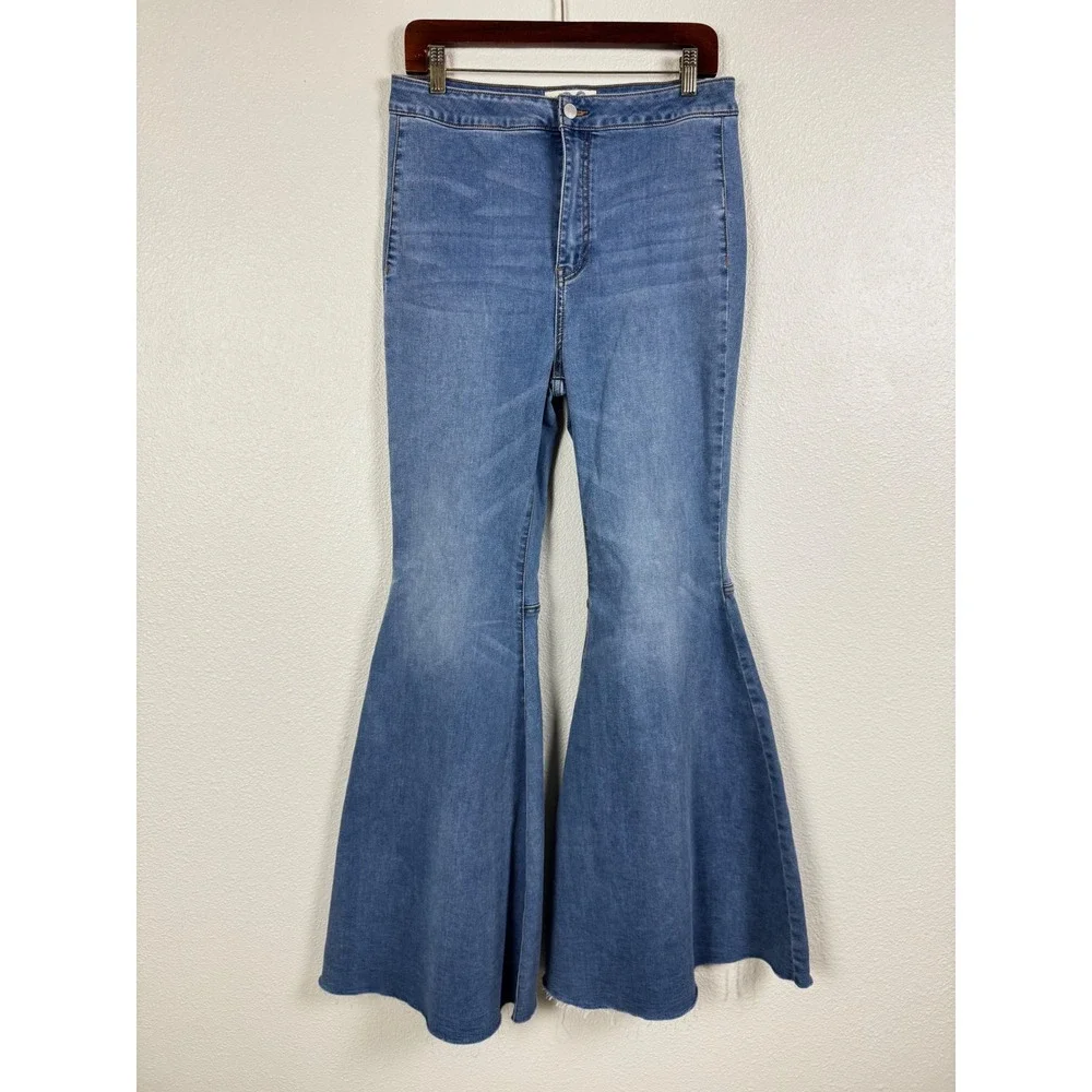 We The Free Jeans Women 30 Blue Just Float On Flare High Rise Raw Hem Denim